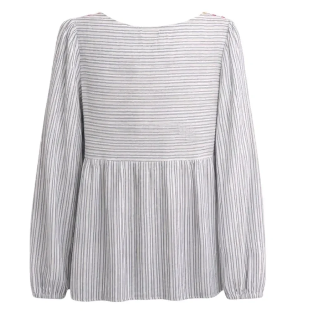 Savanna Jane Women’s Becca Baby Doll Long Sleeve Linen Blouse Sz S Style#18092